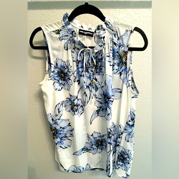 NWOT Karl Lagerfeld Paris Sleeveless Blouse with pearl accents!! Size Large. - Picture 4 of 10